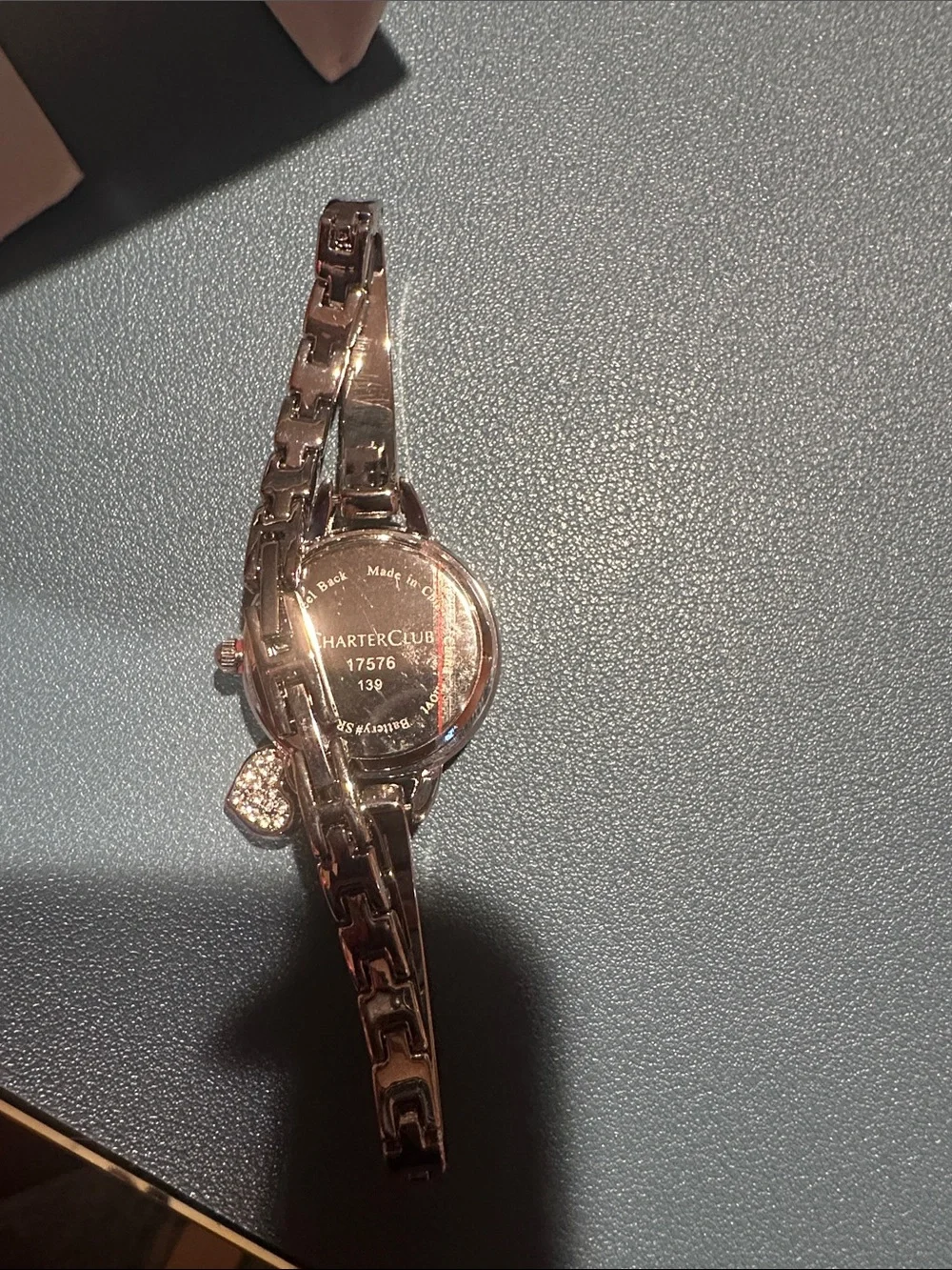 Charter Club Silver Crystal Bracelet Watch with Heart Charm